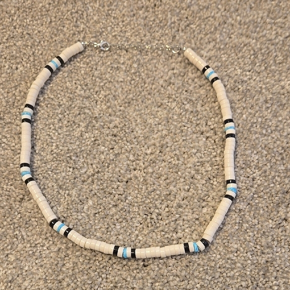 Jewelry - Puka Beaded Necklace in White, Black Blue